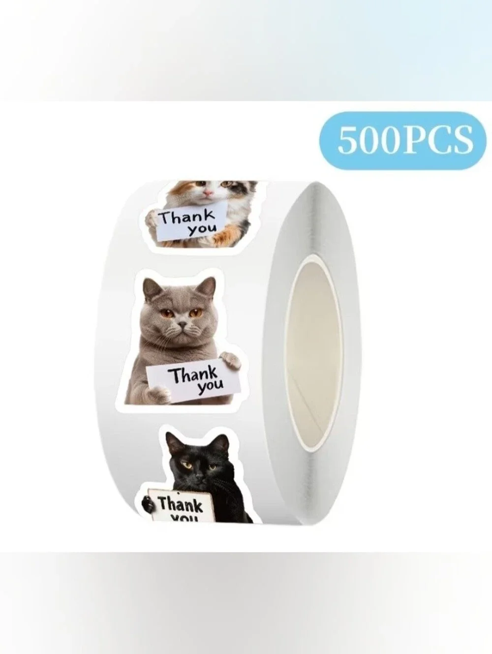 500 Cat Thank You Stickers Roll
